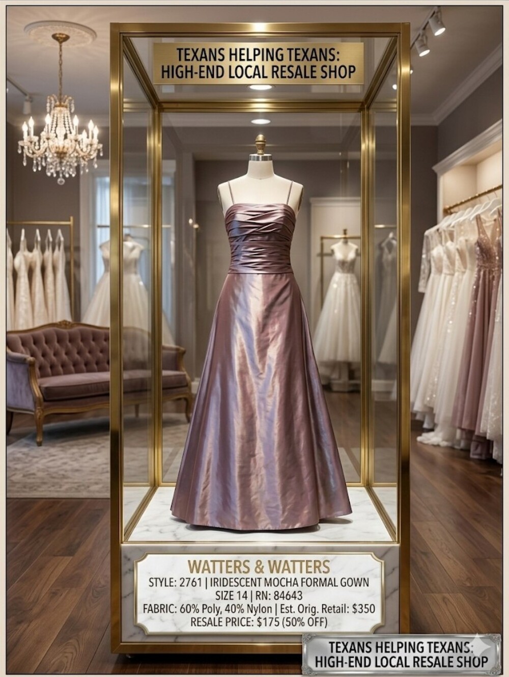 Designer Satin A-Line Evening Dress in Iridescent Mult Color MetallicPink,Bronze